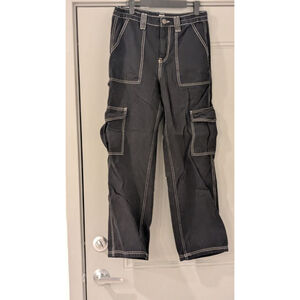 Women's BDG Urban Outfitters Black Cargo Pants with White Stitching Size 29